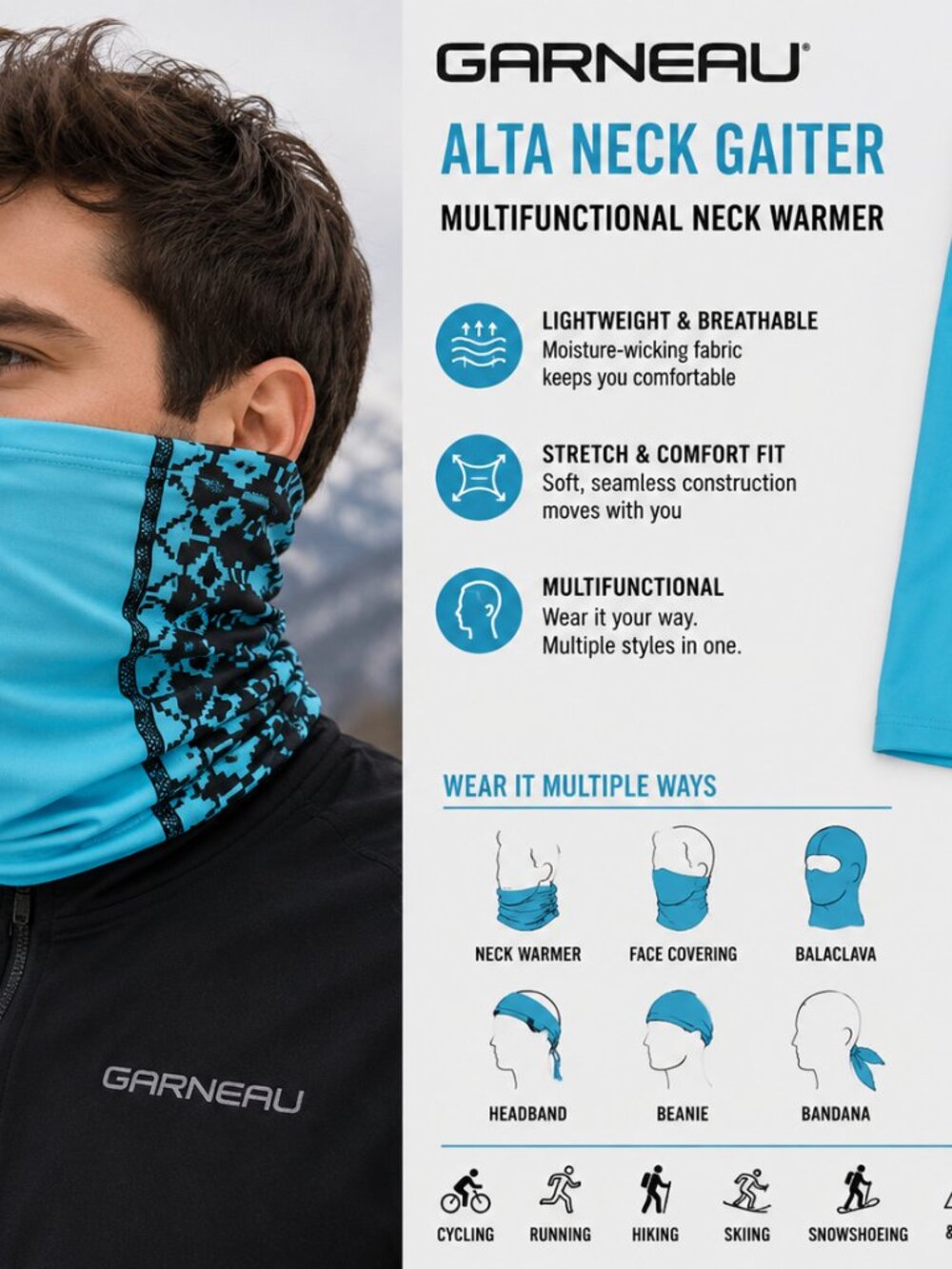 🩵 Garneau Alta Neck Gaiter Neck Warmer Orchid Blue NWT OS Multifunction Outdoor